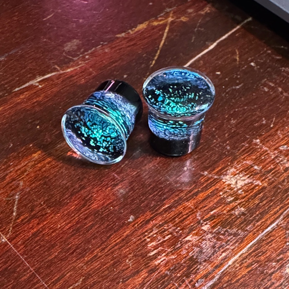 Blue and Black Handblown Glass Plugs - 1/2” (12mm)